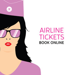 stewardess black in violet uniforms with booking online ticket