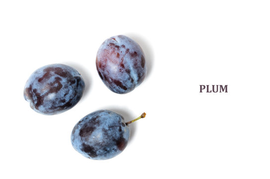 Ripe plum on white background.Fruits and vitamins.