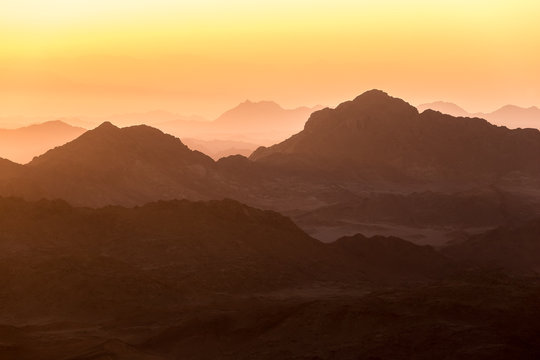 sunset silhouette Sinai Mountain chain in Egypt © matiplanas