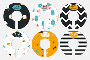 Set of fashion baby closet dividers. Cute garment organizers. Vector hand drawn illustration.
