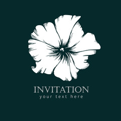 Black and white ink line style sketch flower. Hand painted petunia