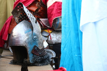 knight's helmet on wood