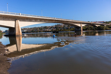 River Canoeing Paddlers Bridge Lagoon Landscape