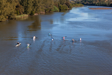 River Canoeing Paddlers Bridge Overhead Lagoon Photo