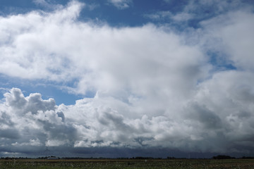 Fototapeta na wymiar Ostfriesische Landschaft mit Sturmwolken - Stockfoto