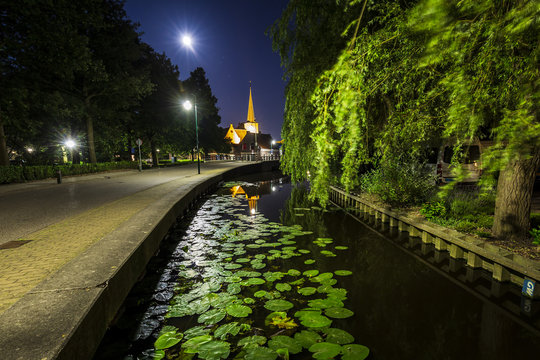 Dutch village Zoeterwoude-dorp during dusk