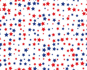 Seamless pattern with red and blue stars on white background