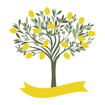 Vector illustration of lemon tree with blank label on white background