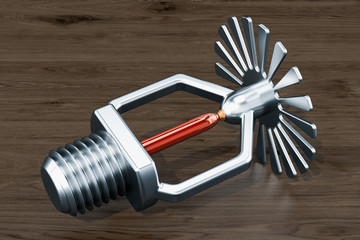 Fire Sprinkler on the wooden background, 3D rendering