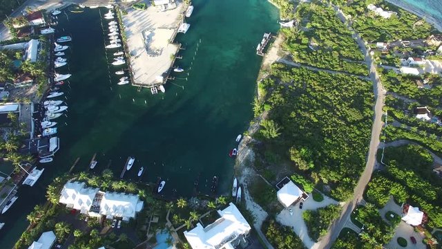 Overhead aerial, harbor in Turks and Caicos