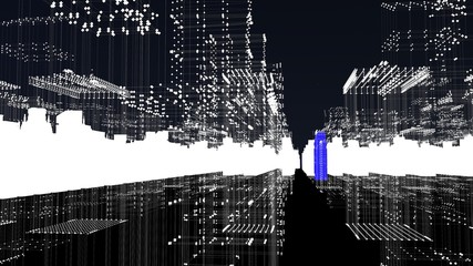 Digital skyscrapers with wire texture.