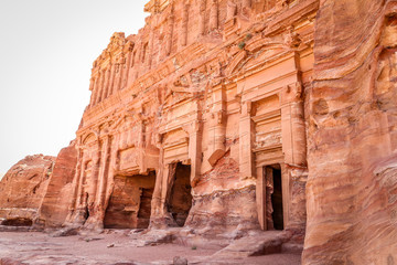 Carved doors of ancient Nabataean homes in Petra, Jordan