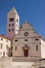 Fototapeta na wymiar Croatia, Zadar - a Gothic-Renaissance church of St. Mary from the turn of the 10th and 11th century with a bell tower (in the background) built in 1105.