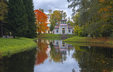 Fototapeta premium Chinese village in autumn in Tsarskoe Selo, Saint Petersburg, Russia