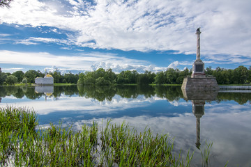 Chesme Column and Turkish Bath in Catherine park, Tsarskoe Selo, St. Petersburg, Russia