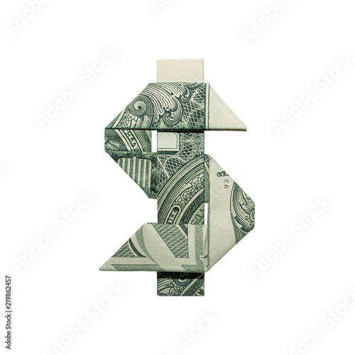 Money Origami Dollar Sign Folded With Real One Bill Isolated Money Origami Dollar Sign Folded With Real One Bill Isolated On White Background