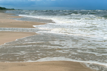 Eautiful big waves. The Baltic sea. Storm on the sea in summer.