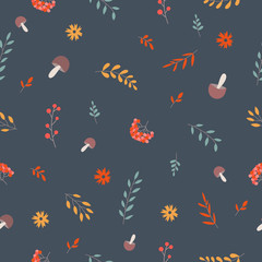 Vector seamless pattern with branches and autumn things