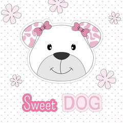 Hand drawn greeting card of a cute sweet dog.