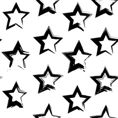 Obraz premium Seamless pattern from abstract black star shape textured smears on a white background
