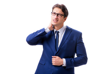 Sick and unhappy businessman isolated on white background 