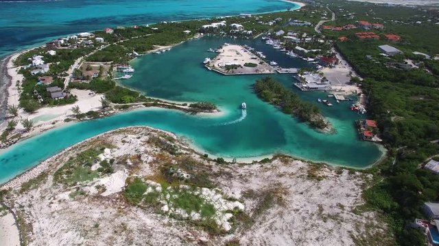 Aerial, boat travels in Turks and Caicos