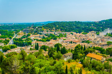 Aerial view of Villeneuve les Avignon dominated by tour philippe le bel, France