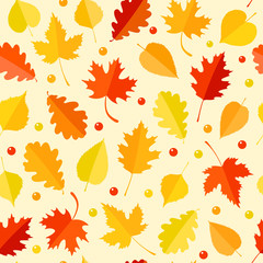 Obraz premium Seamless pattern with colorful autumn leaves