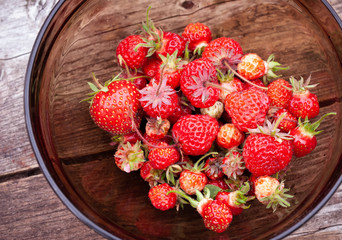 The harvested crop of fresh strawberries on a plate