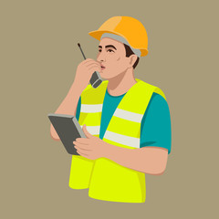 worker with walkie-talkie radio vector illustration flat 