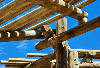 Abstract outdoor wooden canopy roof structure