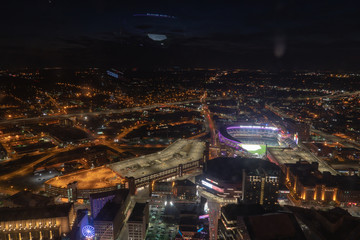 Minneapolis aerial night Twins Stadium and city