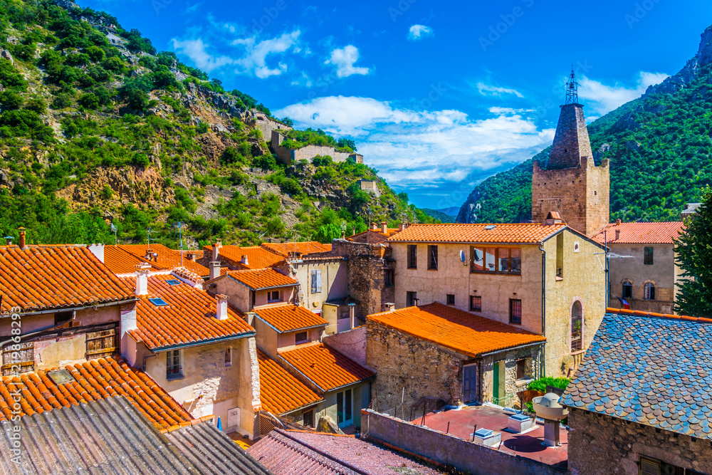 Canvas Prints Aerial view of Villefranche de Conflent village in France