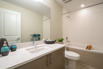 Interior design of a spacious and elegant bathroom.