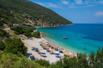 Naklejka na ściany i meble Vouti beach in Kefalonia ionian island, Greece. A nice small beach with turquoise sea waters