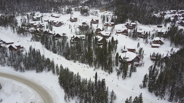 Skiers in Montana, aerial