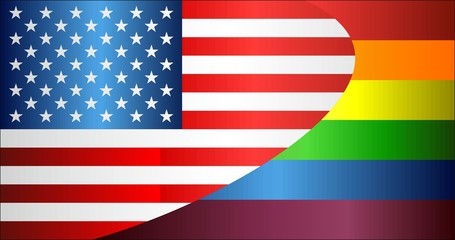Obraz premium Grunge USA and Gay flags - Illustration, Abstract grunge USA Flag and LGBT flag