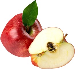 Fresh red apple and half isolated on white background