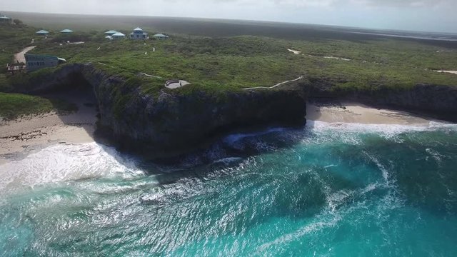 Aerial, coastal cliffs in Turks and Caicos