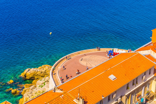 Aerial view of Cadran Solaire landmark on promenade des anglais in Nice, France