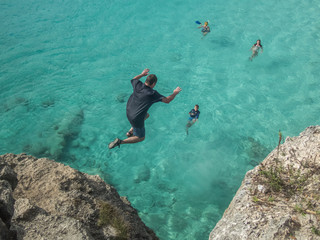 Cliff jumping    Curacao Views in the caribbean