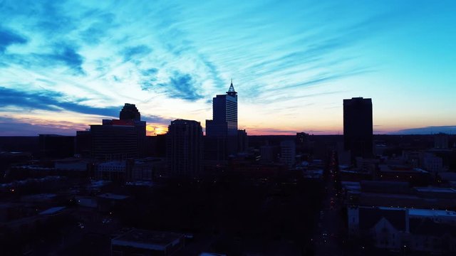 Raleigh cityscape at dusk, aerial