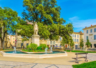 Fountain on square Antonin in Nimes, France