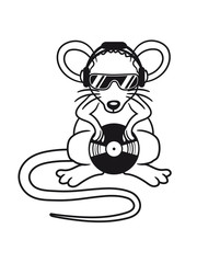 party dj musik club disko feiern platte vinyl sonnebrille cool auflegen maus süß niedlich klein nager hamster comic cartoon clipart