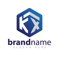 K X Initial letter hexagonal logo vector