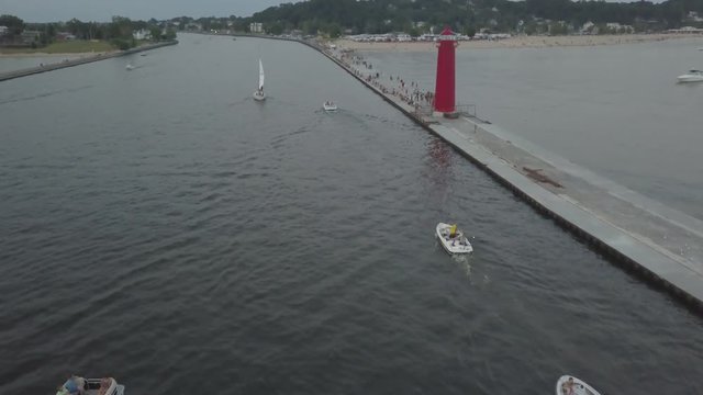 Aerial, boats in Grand Haven