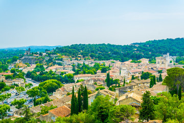 Aerial view of Villeneuve les Avignon dominated by tour philippe le bel, France
