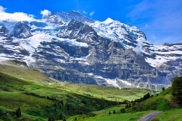 Obraz premium mountains and fields and blue sky of the Switzerland