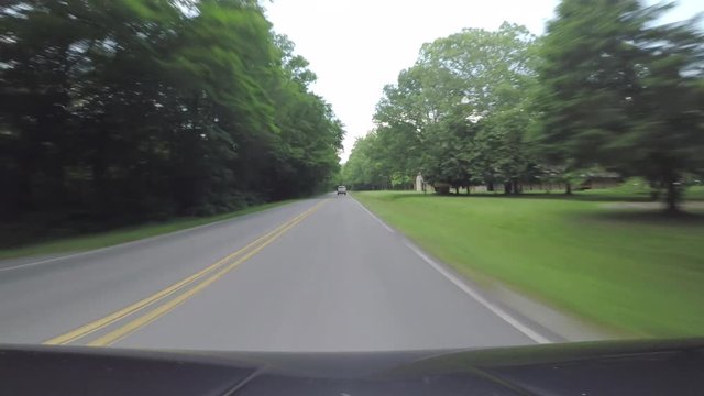 POV, driving on rural road in North Carolina