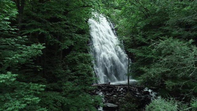 North Carolina waterfall in forest, aerial